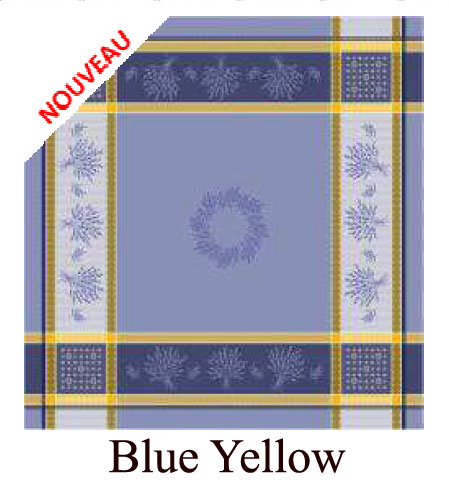 French Jacquard tablecloth, Teflon (Riez. Blue / Yellow)